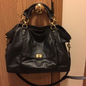 Large Black Leather Coach Handbag